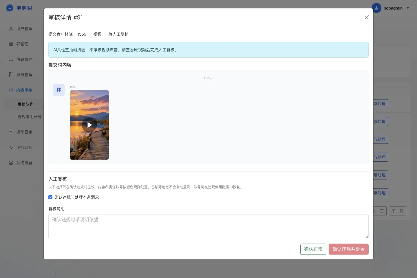 审核记录详情中的内容与状态